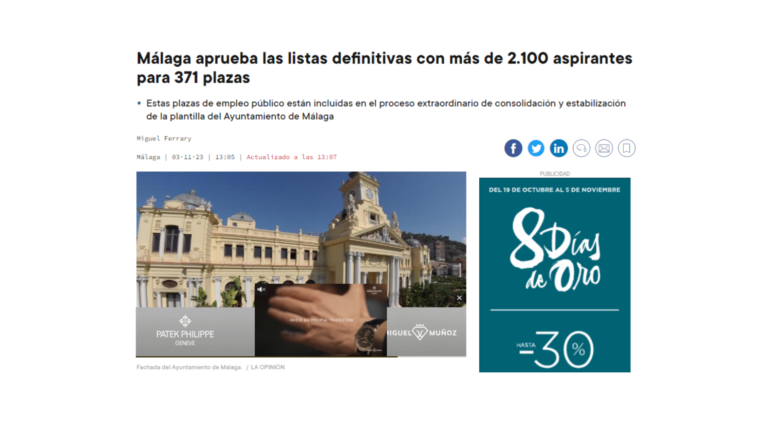 El Ayuntamiento de Málaga aprueba las listas definitivas con más de 2.100 aspirantes para 371 plazas