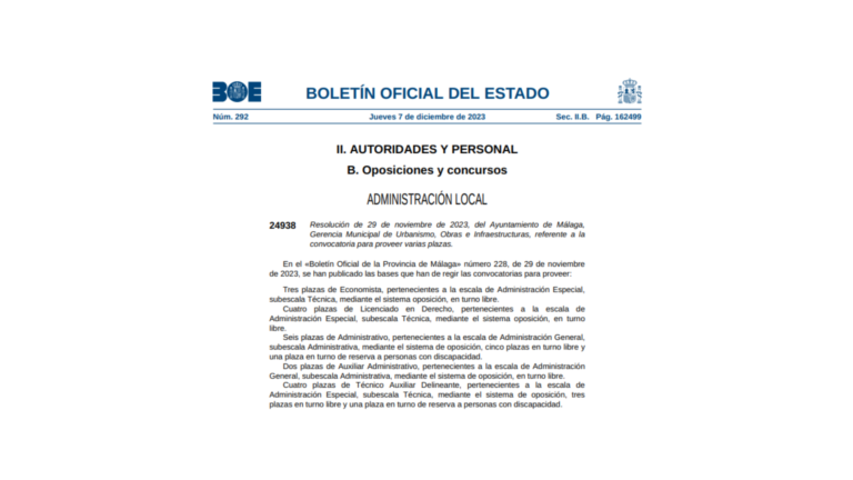 Publicadas en el BOE ocho plazas de administrativo y veintiuna plazas de auxiliar administrativo como funcionario/a de carrera del Ayuntamiento de Córdoba, Gerencia Municipal de Urbanismo.